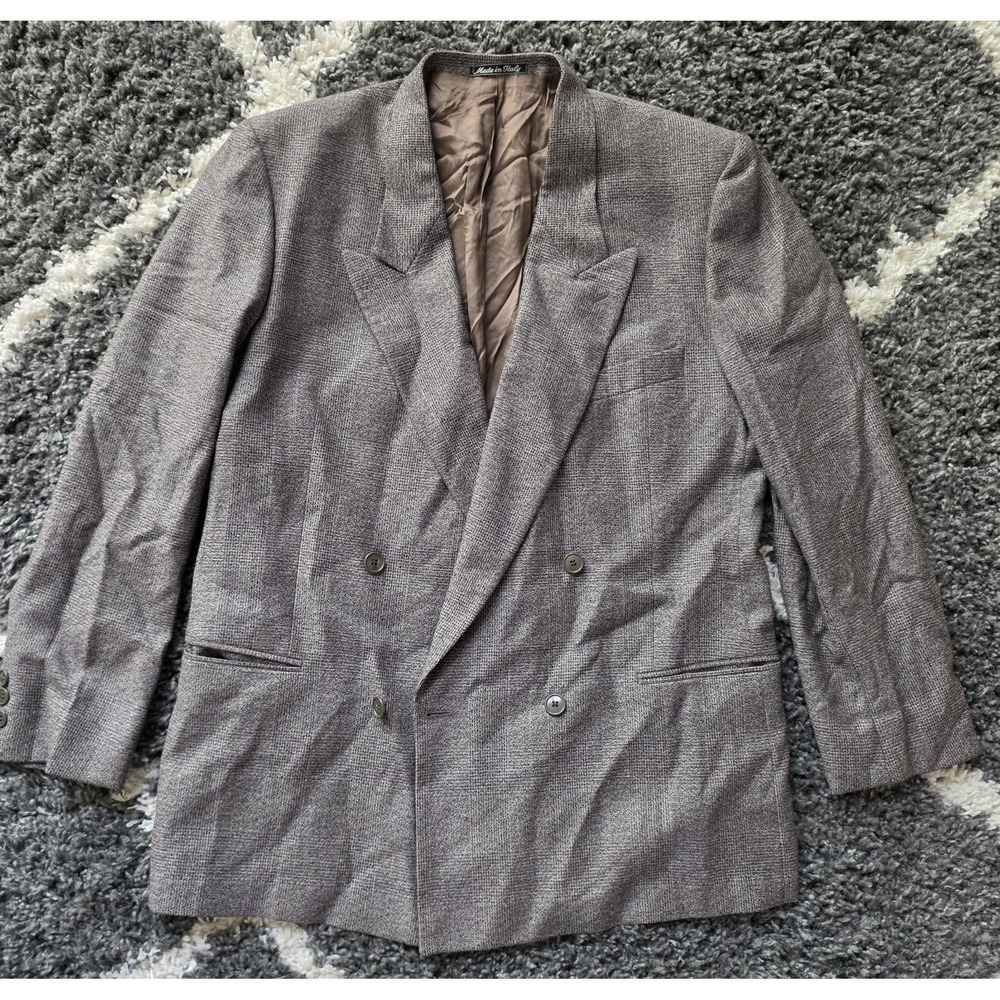 Vintage Mani Armani Double Breasted Tweed gray Sport Coat Blazer Jacket  42R